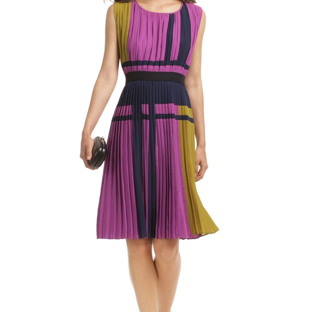BCBGMAXAZRIA Class President Colorblock Pleated Dress